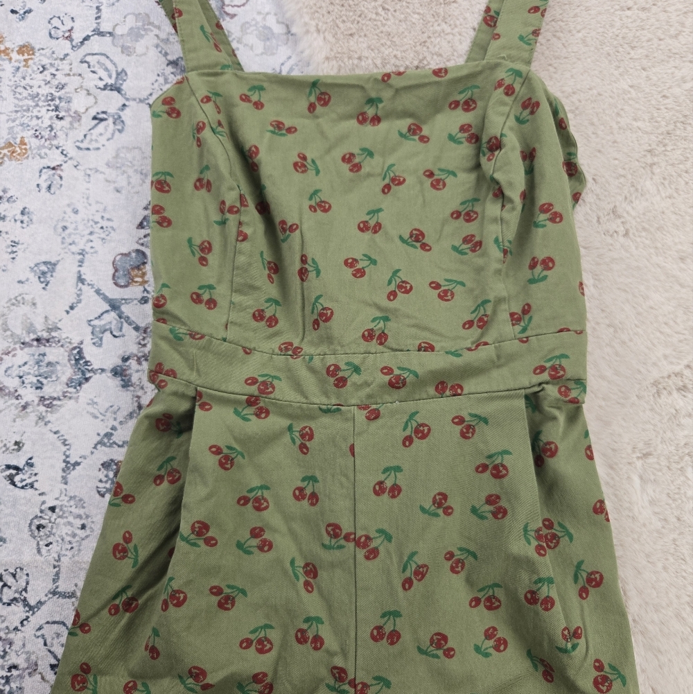 Modcloth Green Cherry Print Jumpsuit Women XL - Picture 6 of 10